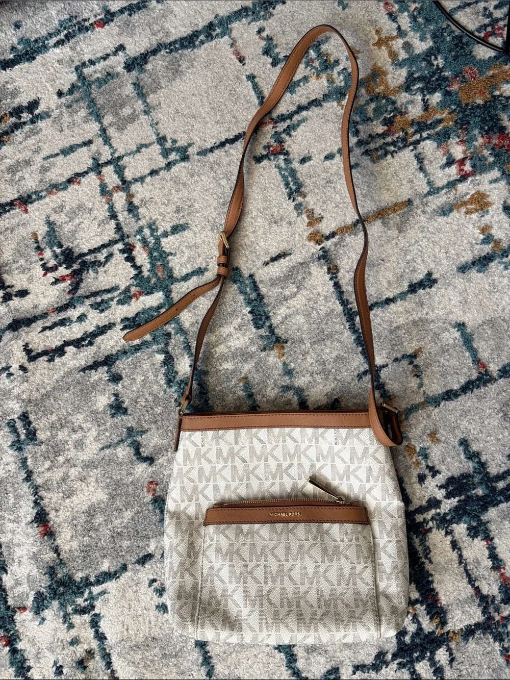 Michael Kors Signature Canvas Crossbody in White and Tan